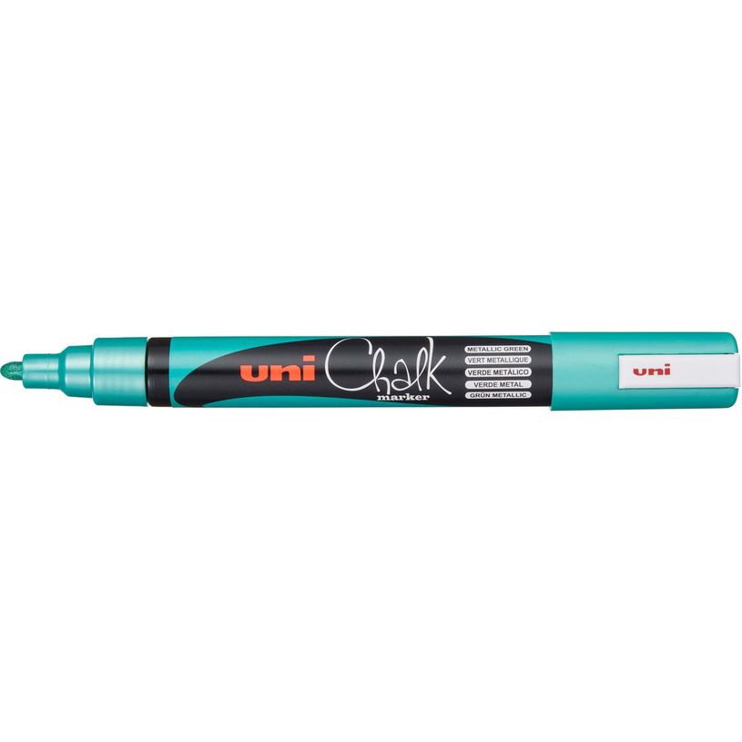 3296280045153-UNI CHALK - 4 Marqueurs craie pointe fine avec 8 modèles à reproduire offerts - couleurs froides - vert métal-P_405110268_6-5
