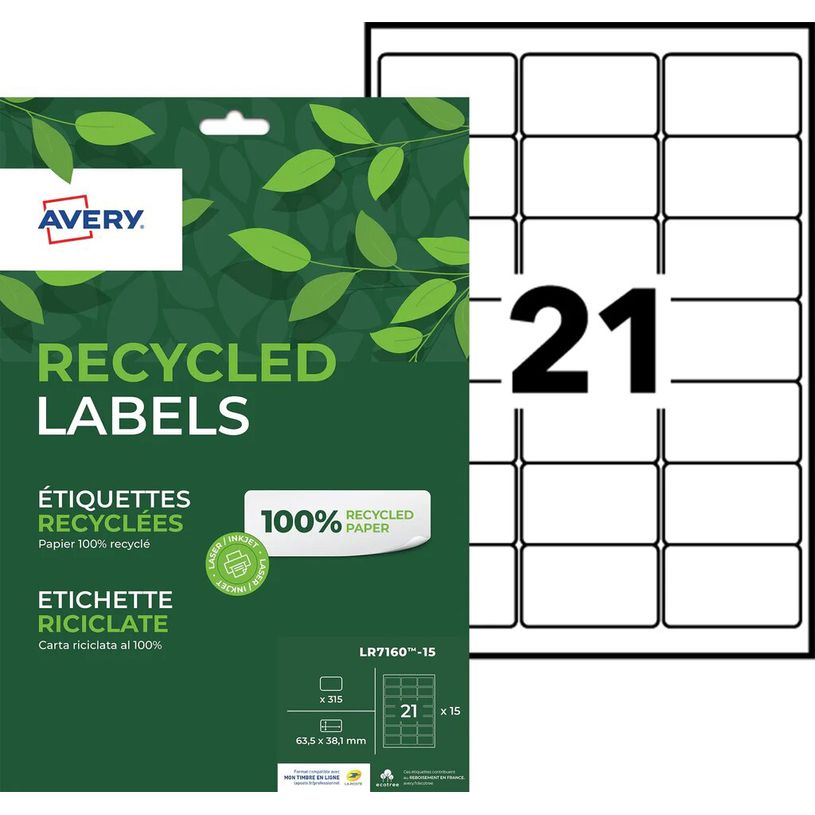 5014702144042-Avery - 315 Étiquettes recyclées blanches - 63,5 x 38,1 mm - Impression laser ou jet d'e-P_405110768_2-0