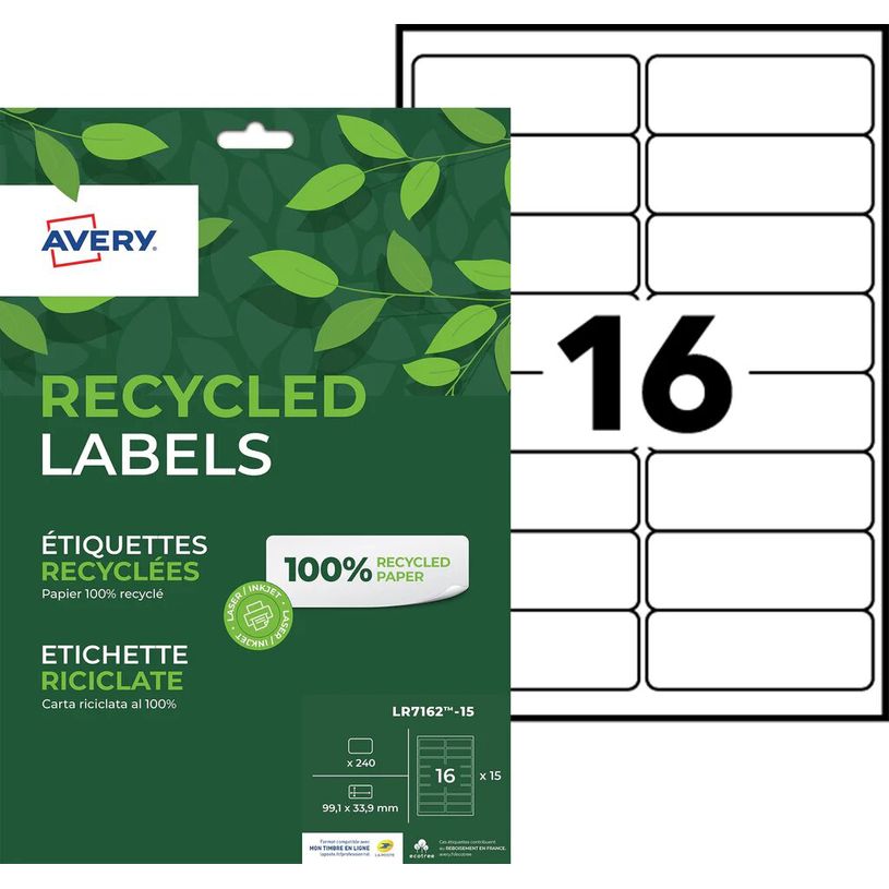 5014702144035-Avery - 240 Étiquettes recyclées blanches - 99,1 x 33,9 mm - Impression laser ou jet d'e-P_405110769_3-0