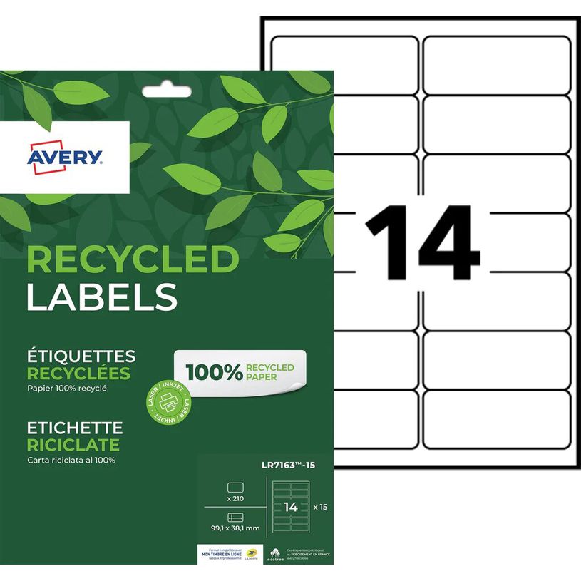 5014702144011-Avery - 210 Étiquettes recyclées blanches - 99,1 x 38,1 mm - Impression laser ou jet d'e-P_405110770_3-0