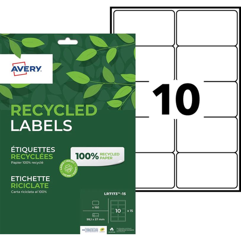 5014702144059-Avery - 150 Étiquettes recyclées blanches - 99,1 x 57 mm - Impression laser ou jet d'enc-P_405110771_2-0