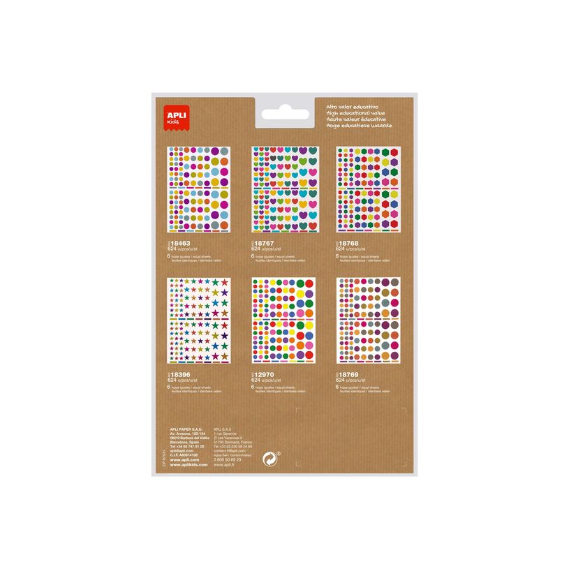 8410782187691-Apli Kids - 624 Gommettes kraft - couleurs assorties : jaune, violet, rouge, bleu clair, vert clair, g-P_405111162_2-1