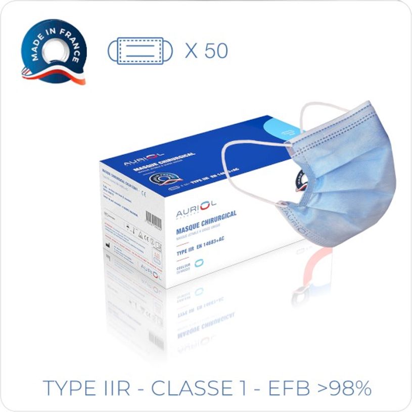 0404051112338-Boîte de 50 masques chirurgicaux "made in France"  (non stériles) - type II R - bleu cla-P_405111233_1-0