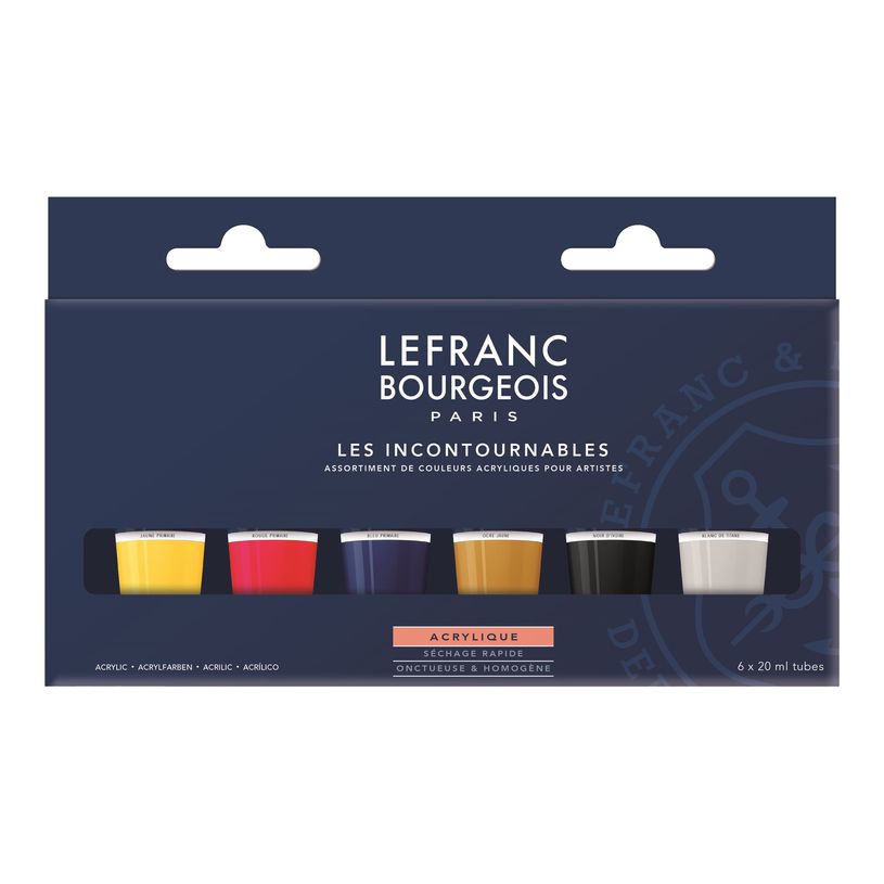 3013643003427-Lefranc Bourgeois - Set de peinture acrylique - 6 couleurs - ocre jaune, blanc titane, jaune primaire, noir ivoire, rouge p-P_405111405_1-0