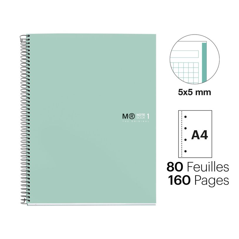 8422593465790-Notebook The Original, Couverture rigide, A4, quadrillage 5x5 mm, 80 feuilles de 1 couleur, Miquelrius,--1