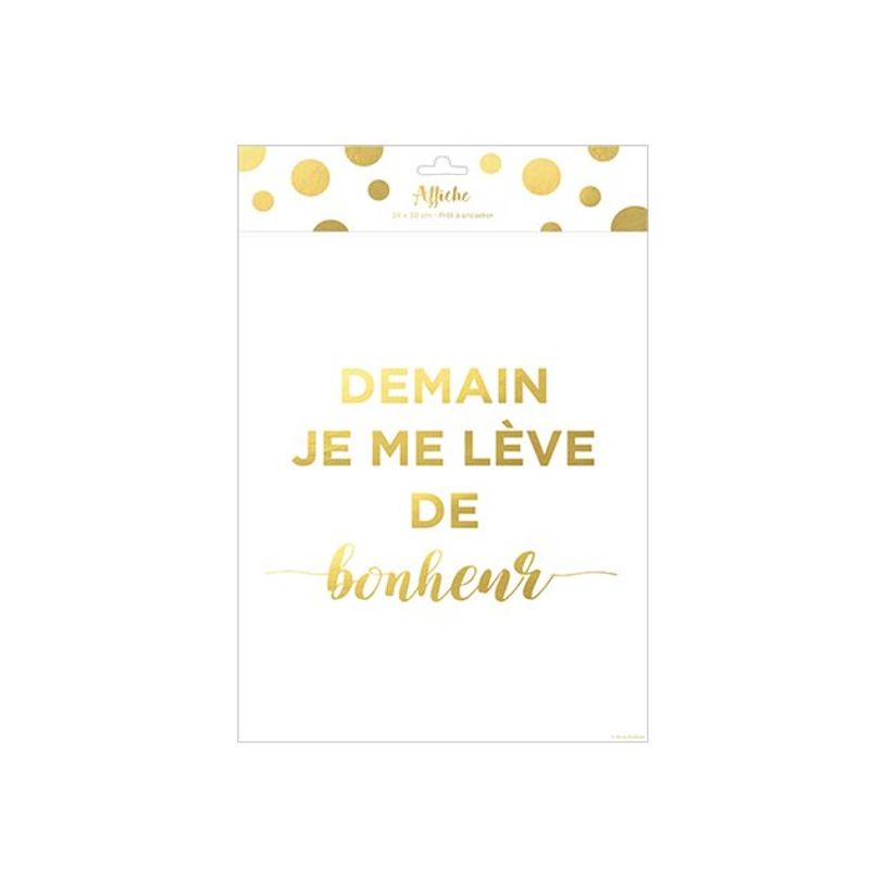 3700572722061-Kiub - Affiche métallisée A3 - Demain je me lève de bonheur - 24 x 30 cm-P_405112678_1-0