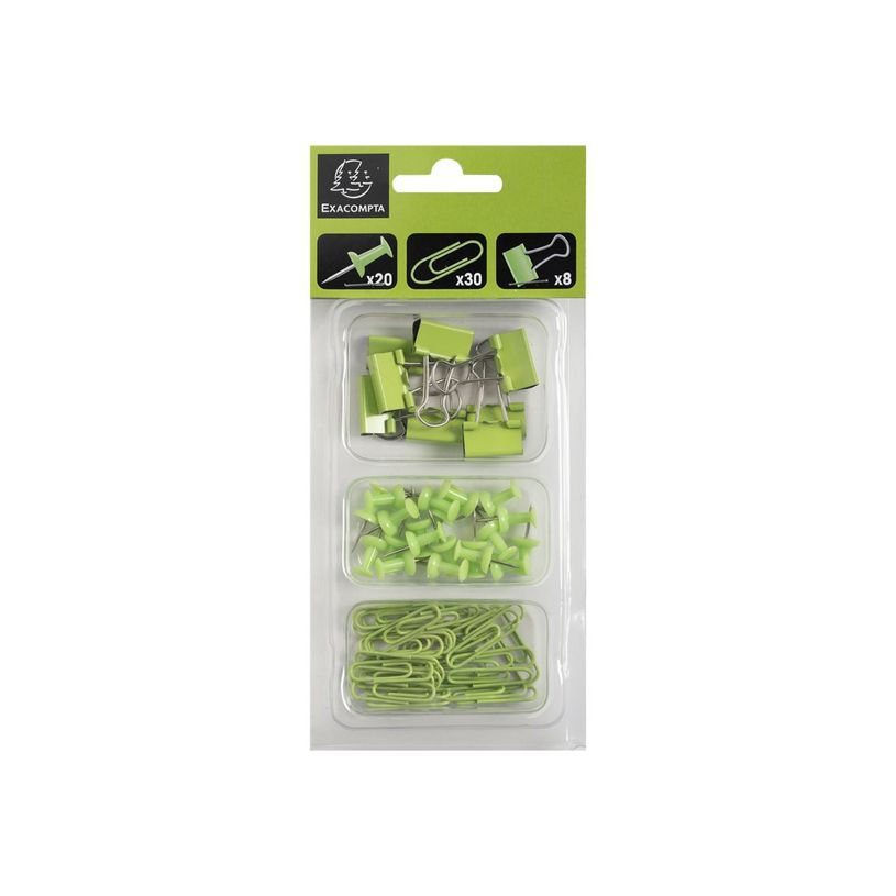 3130630148531-Exacompta Iderama - Kit de 58 attaches (pince-notes, trombones et punaises) - vert anis-P_405112757_4-0