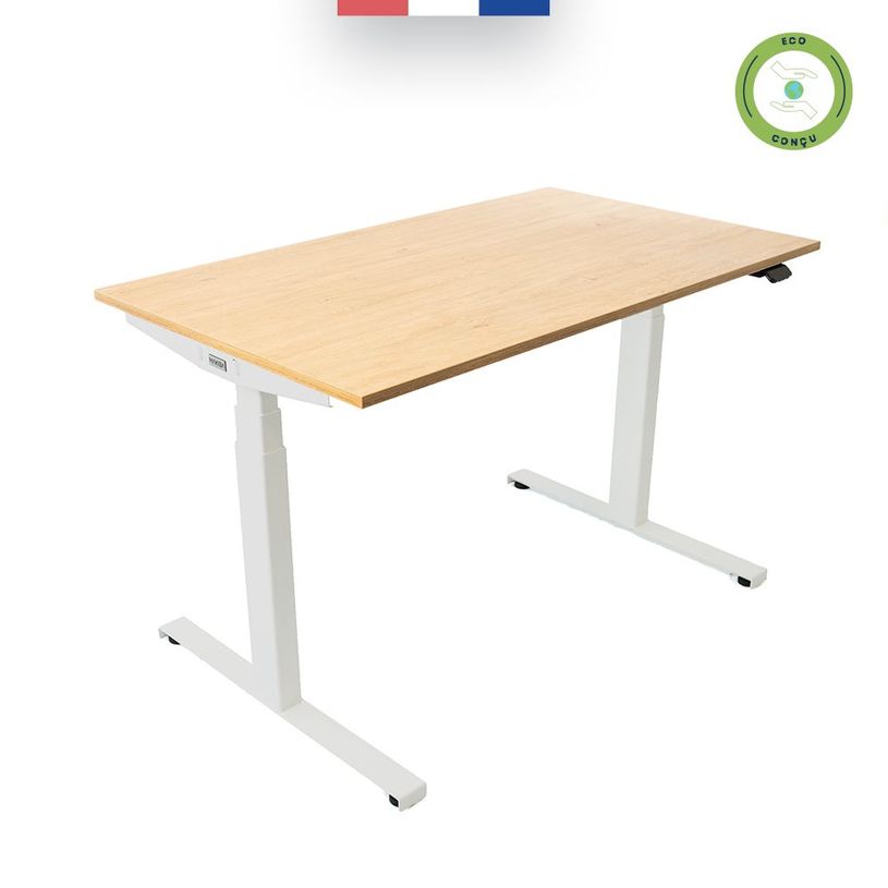 3760350281081-Bureau électrique UGO - L140x80cm - pieds blancs - plateau imitation chêne Stone-P_405113026_3-2