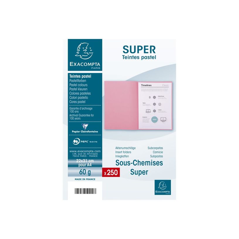 3288588500069-Exacompta Super 60 - Paquet de 250 sous-chemises - 22 x 31 cm - A4 - 60 g - bleu clair-P_405113153_3-0
