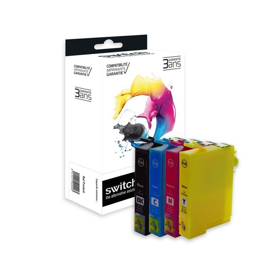 3700654296824-Cartouche remanufacturée Epson T1295 Pomme - pack de 4 - noir, jaune, cyan, magenta - Swi-P_405113323_1-0