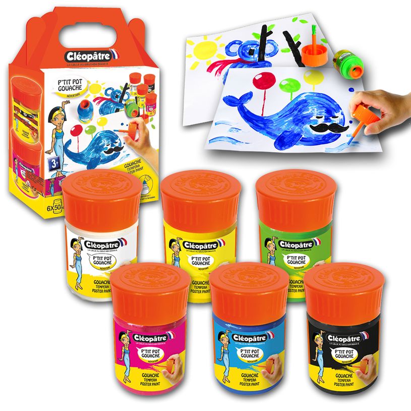 3134725014657-Cléopâtre NÉFERTARI - 6 Pots de peinture 50 ml - couleurs assorties - pinceau intégré-P_405113478_5-0