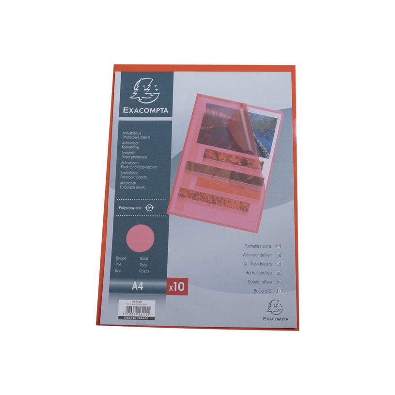 3130631561155-Exacompta - 10 Pochettes coin - A4 - 12/100 - rouge transparent-P_405113666_6-3