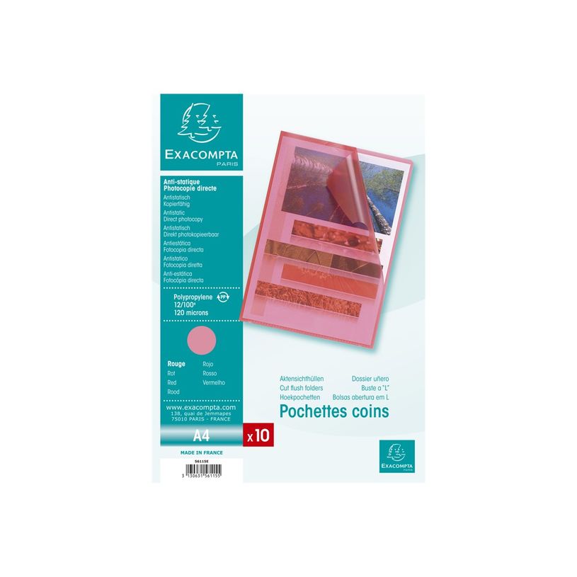 3130631561155-Exacompta - 10 Pochettes coin - A4 - 12/100 - rouge transparent-P_405113666_7-2