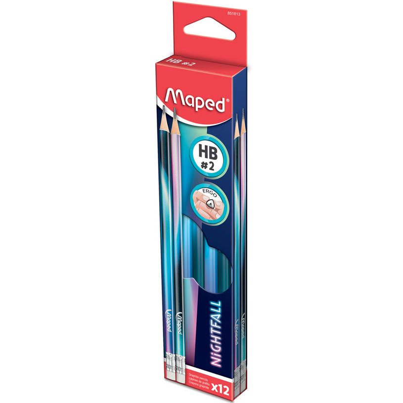 13154148518133-Maped Nightfall - 12 Crayons graphite HB embout gomme - couleurs assorties-P_405113739_1-0