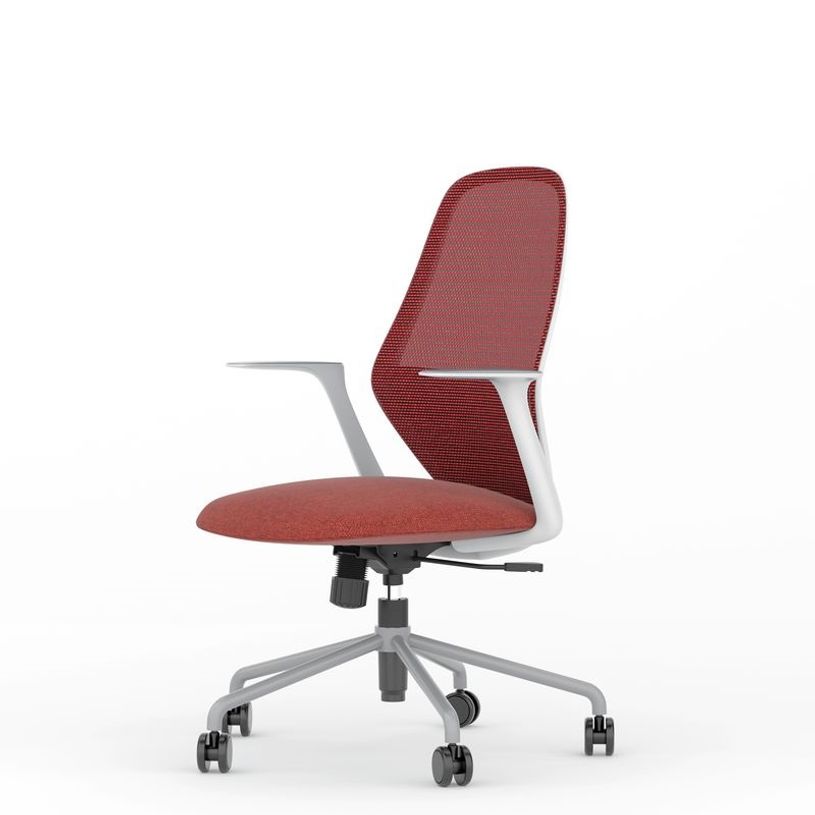 3701338802348-Fauteuil de bureau TIME - accoudoirs fixes gris clair - rouge-P_405113816_2-1