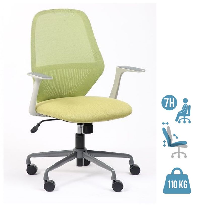 3701338802232-Fauteuil de bureau TIME - accoudoirs fixes gris clair - vert-P_405113817_1-0