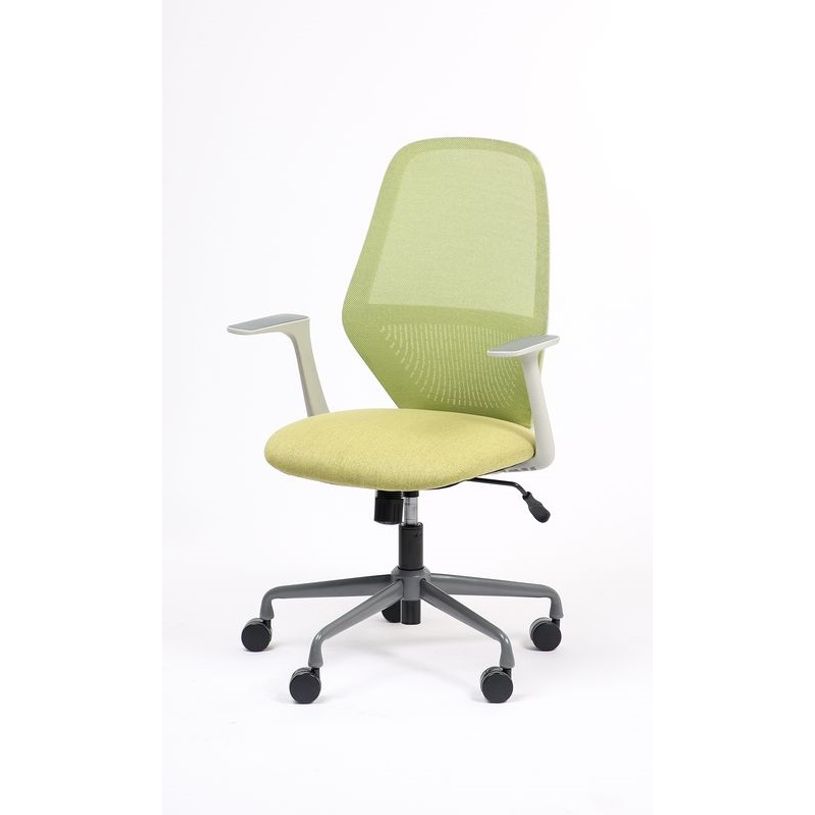 3701338802232-Fauteuil de bureau TIME - accoudoirs fixes gris clair - vert-P_405113817_2-1