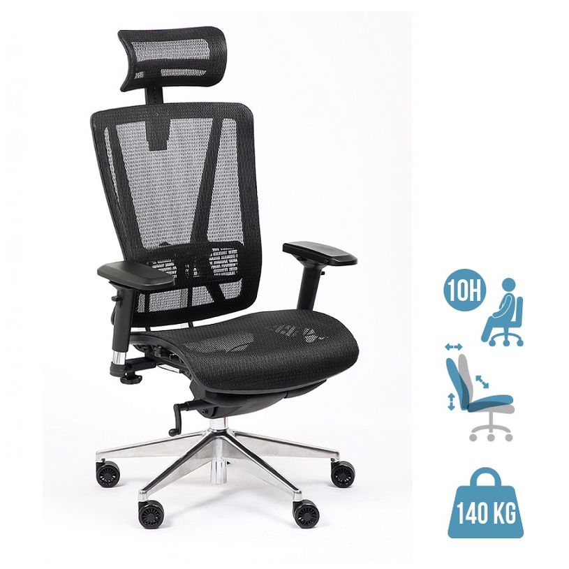 3701338802409-Fauteuil de bureau VASEAT - accoudoirs réglables - appui-tête intégré - noir-P_405113820_1-0