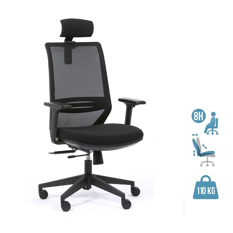 3701338801228-Fauteuil de bureau TECSY - accoudoirs réglables - Appui-tête réglable - noir-P_405113877_1-0