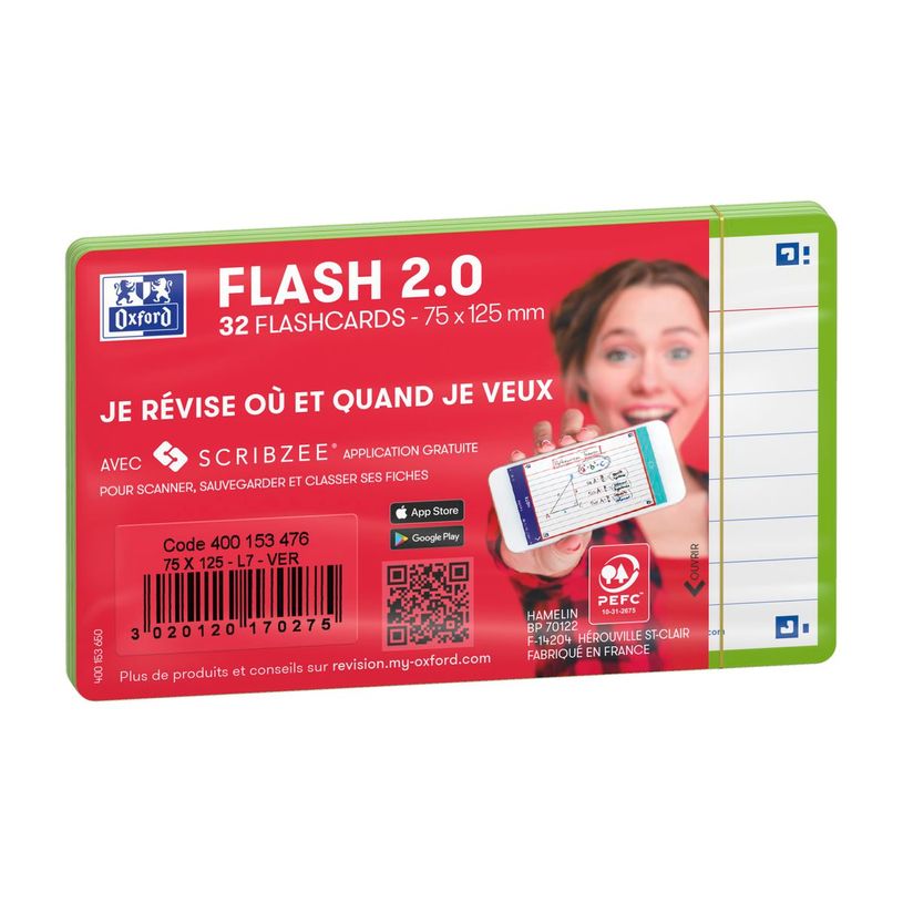 3020120170275-Oxford FLASH 2.0 - Pack de 32 cartes - A7 - ligné - vert-P_405113940_2-0