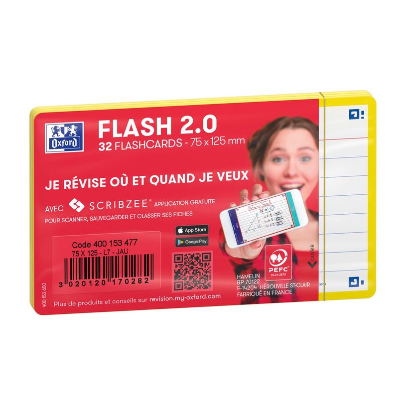 3020120170282-Oxford FLASH 2.0 - Pack de 32 cartes - A7 - ligné - jaune-P_405113941_2-0