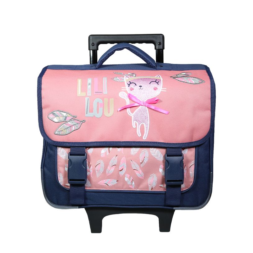 3666311001937-Cartable à roulettes Lililou 38 cm - 2 compartiments - rose - Bagtrotter-P_405114015_1-0