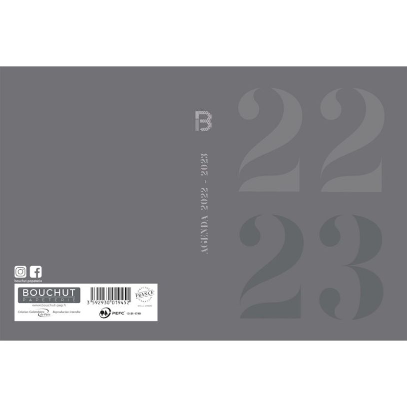 3592930019452-Agenda Monochrome Gris - 1 jour par page - 12,5 x 17,5 cm - Bouchut-P_405114233_3-2