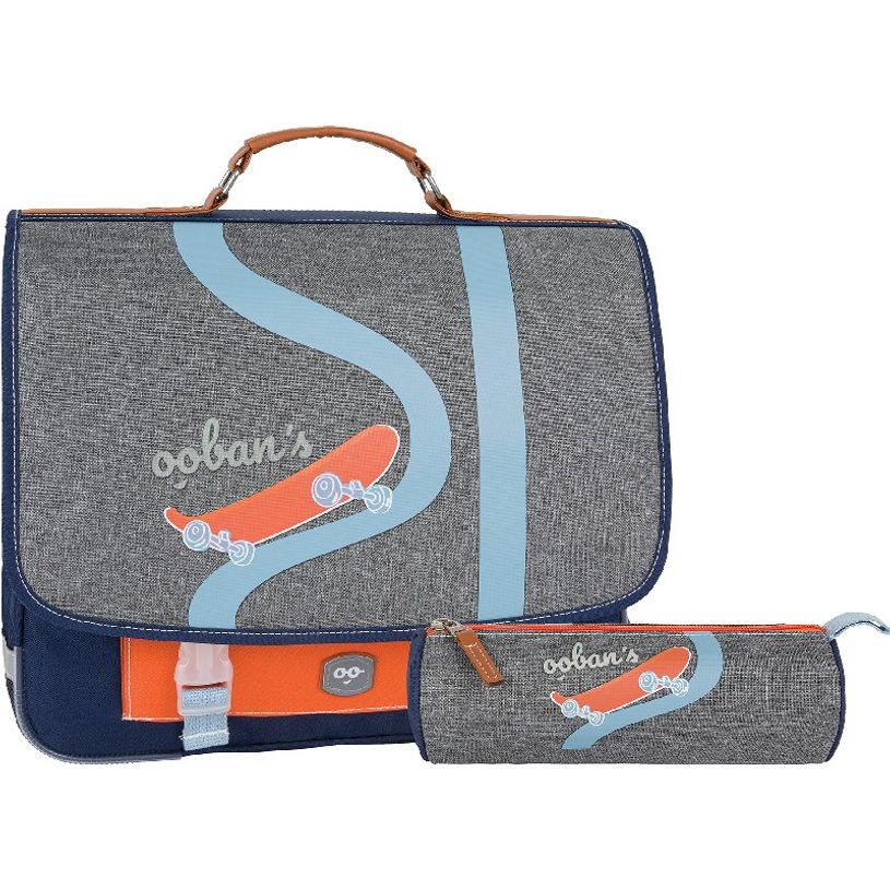 3662498003573-Cartable Ooban's Skate - 35 cm - 2 compartiments - gris chiné/bleu - Oberthur-P_405114302_1-0