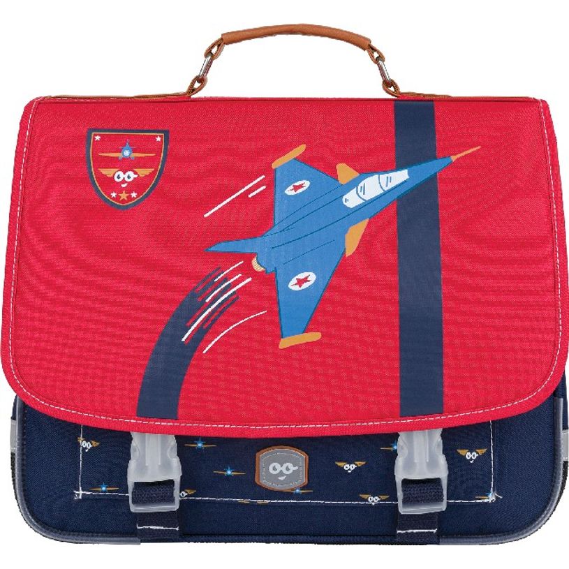 3662498003627-Cartable Ooban's Aviation - 35 cm - 2 compartiments - rouge et bleu marine - Oberthur-P_405114306_2-1