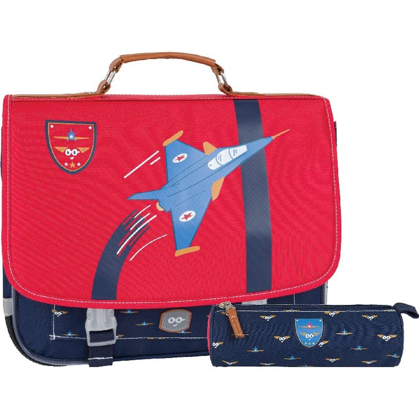 3662498003641-Cartable Ooban's Aviation - 41 cm - 2 compartiments - rouge et bleu marine - Oberthur-P_405114308_1-0