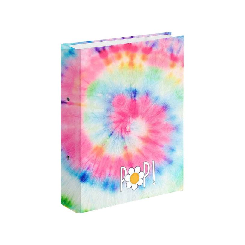 Classeur 4 Anneaux Miquelrius – Effet Tie Dye Rose Fluo – Inclus 100 Feuilles A4 Quadrillées 5 Mm – Papier 90 G/m² – Fermeture Élastique
