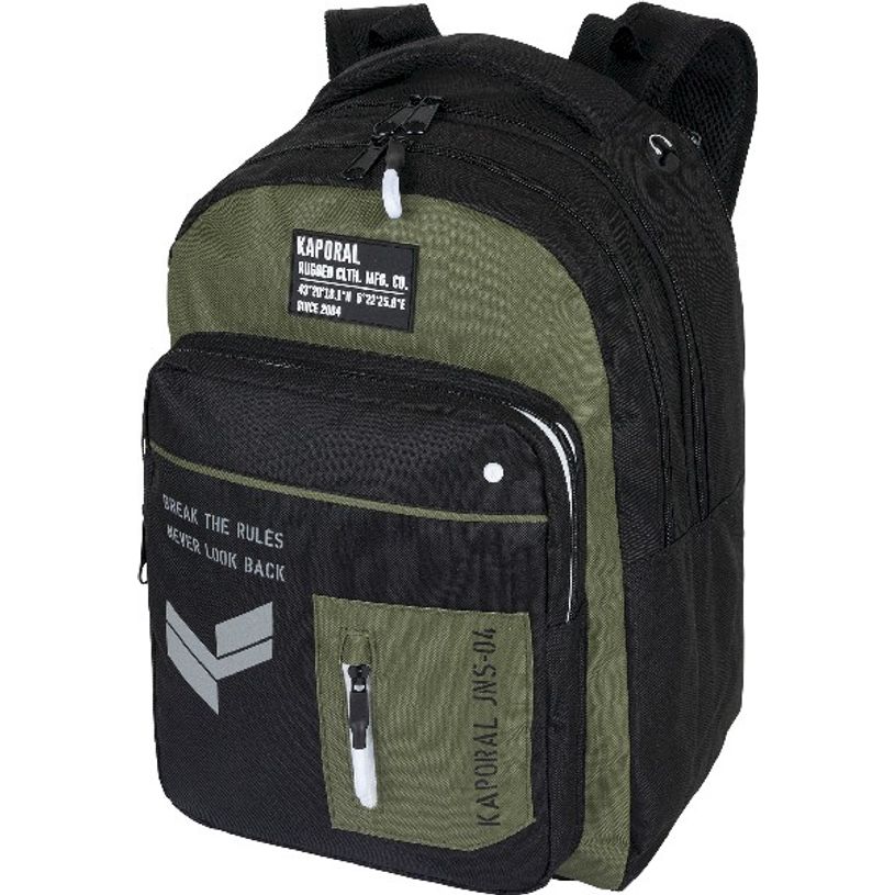 3664447122472-Sac à dos Kaporal - 3 compartiments - noir et kaki - Oberthur-P_405114725_1-0