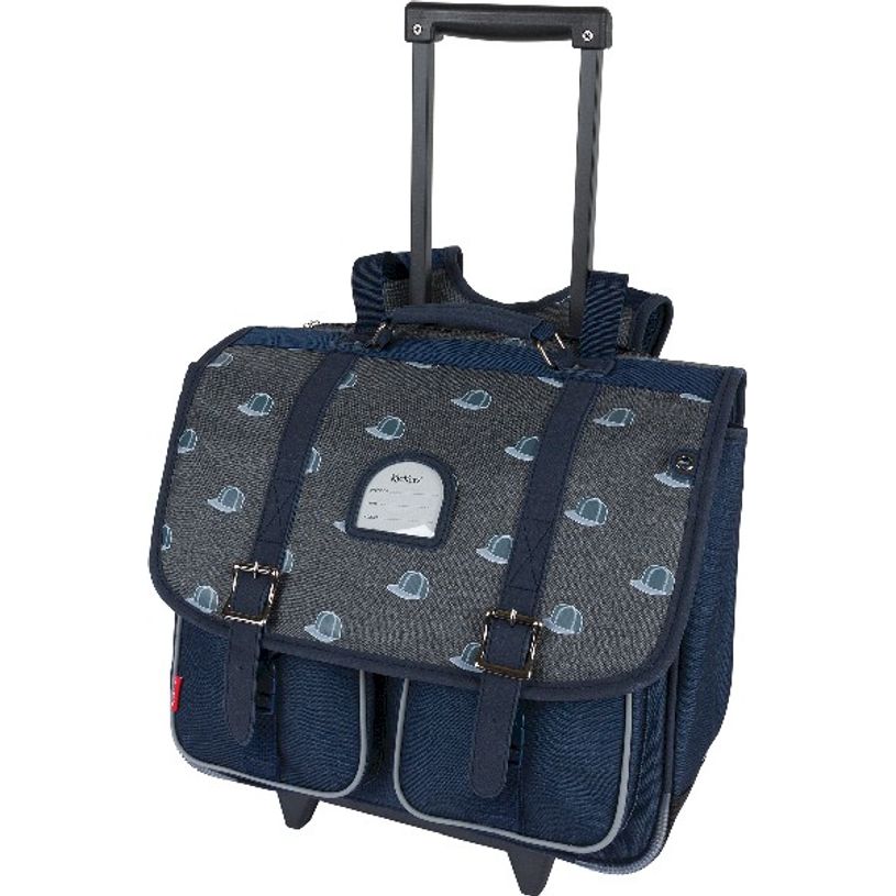 3664447124261-Cartable à roulettes Kickers Boy 38 cm - 2 compartiments - gris chiné et marine - Oberth-P_405114755_1-0