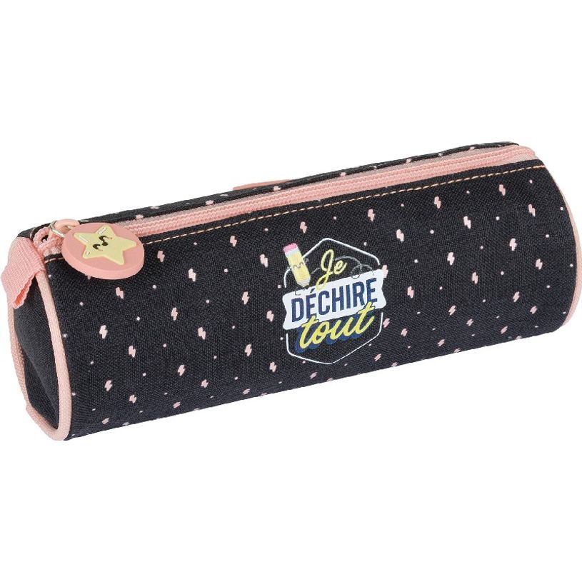 3664447122274-Trousse ronde Mr Wonderful - 1 compartiment - gris chiné et corail - Oberthur-P_405114772_1-0