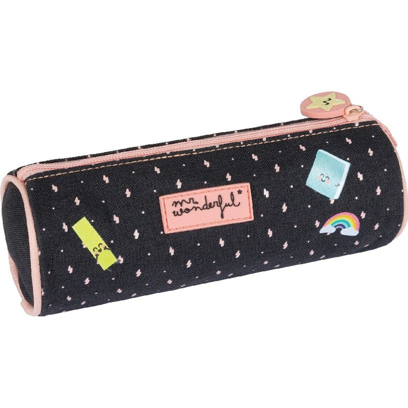3664447122274-Trousse ronde Mr Wonderful - 1 compartiment - gris chiné et corail - Oberthur-P_405114772_2-1