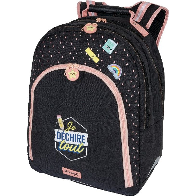 3664447122298-Sac à dos Mr Wonderful - 2 compartiments - gris chiné et corail - Oberthur-P_405114774_1-0