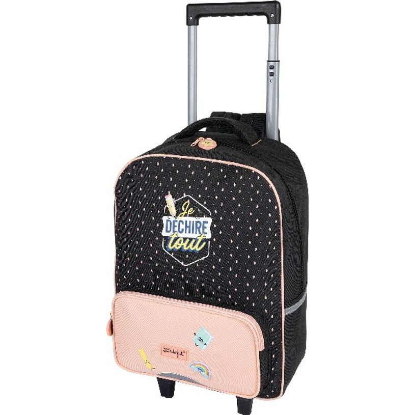 3664447124667-Sac à dos à roulettes Mr Wonderful - 1 compartiment - gris chiné et corail - Oberthur-P_405114775_1-0