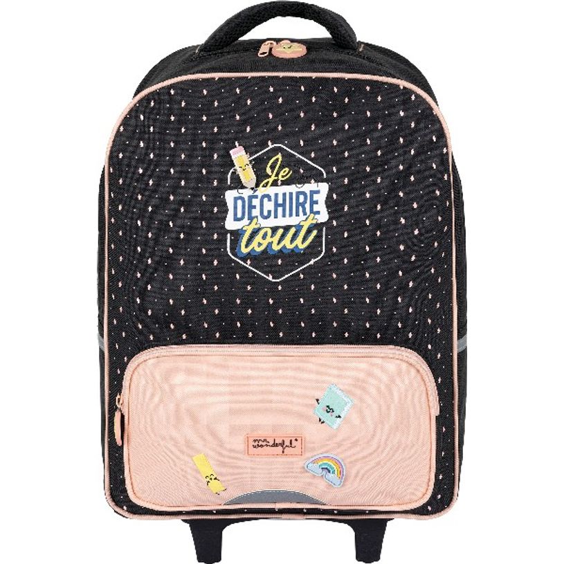 3664447124667-Sac à dos à roulettes Mr Wonderful - 1 compartiment - gris chiné et corail - Oberthur-P_405114775_4-3