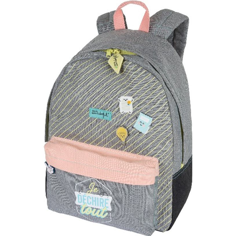 3664447125077-Sac à dos Mr Wonderful - 1 compartiment - gris chiné et corail - Oberthur-P_405114779_1-0