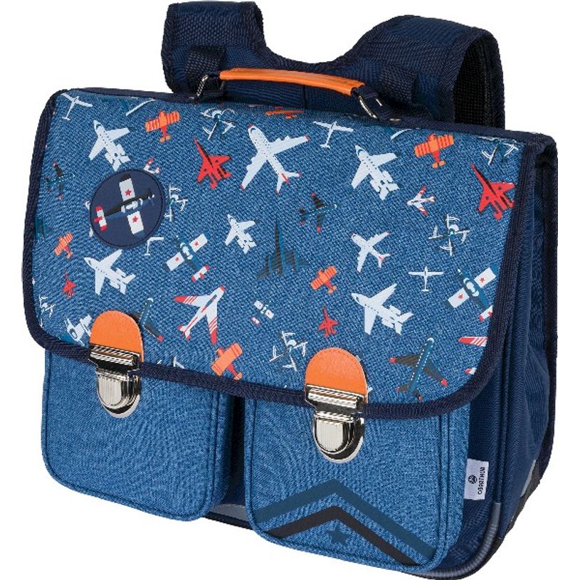 3664447121734-Cartable By Oberthur Boy Avions 38 cm - 2 compartiments - marine et bleu chiné - Oberthur-P_405114781_1-0