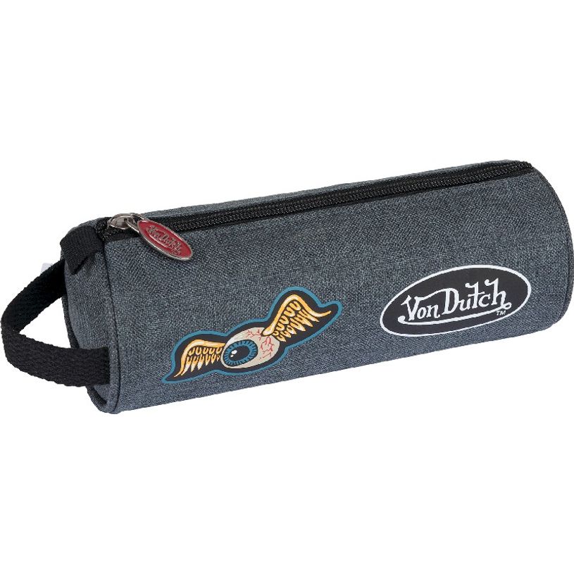 3664447122878-Trousse ronde Von Dutch - 1 compartiment - gris chiné - Oberthur-P_405114838_1-0