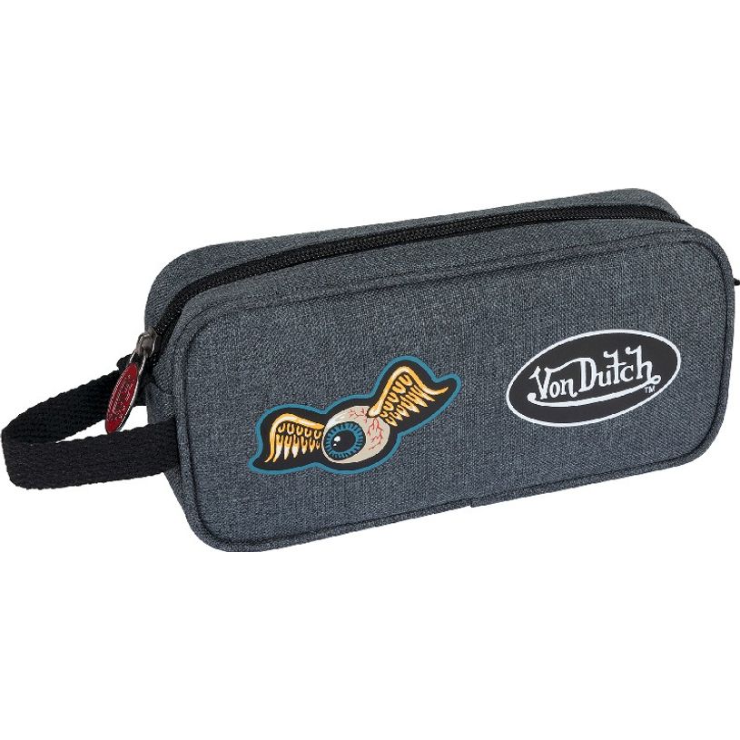 3664447122885-Trousse rectangulaire Von Dutch - 2 compartiments - gris chiné - Oberthur-P_405114839_1-0