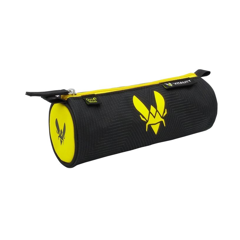 Trousse Scolaire Ronde Space Invaders Quo Vadis - 8x23x8 Cm - 1 Compartiment, Toile Polyester - Design Rétro Gaming