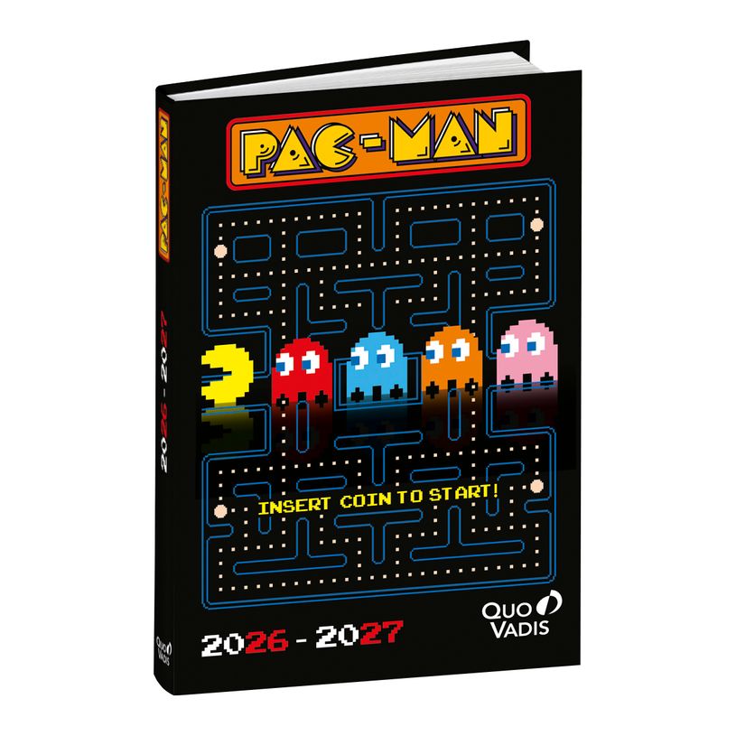 3371010474349-Quo Vadis - Agenda année scolaire - 2026-2027 - Eurotextagenda - Journalier - Multilingue - Pac man - 12 mois de août à juillet - 12x17 cm - Papier Clairefontaine blanc - Fabri--0