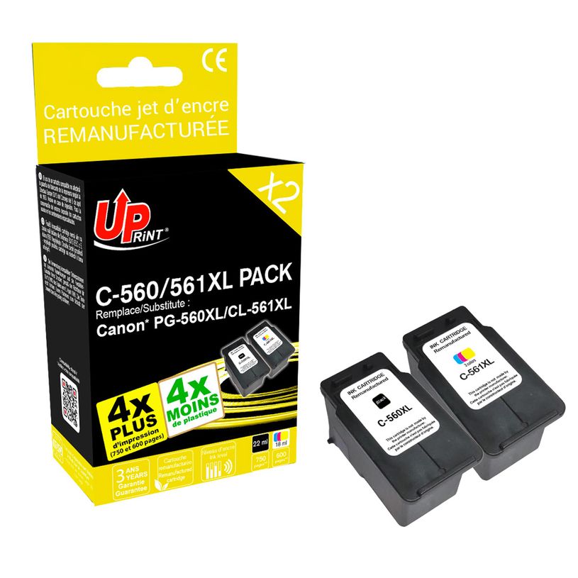 3584770904630-UPrint C-560XL/C-561XL - Paquete de 2 - negro, color (cian, magenta, amarillo) - compatible - caja - refabricado - cartucho de tinta - para Canon PIXMA TS5350, TS5351, TS5352, TS535--2
