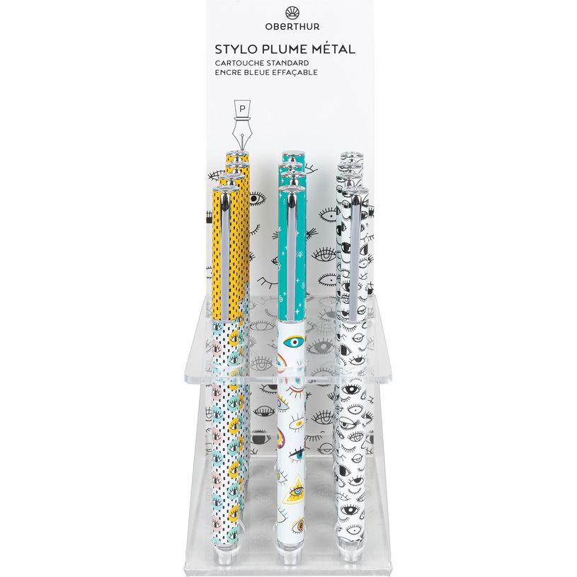 3664447123639-Stylo plume Regard - 3 decors assortis - Oberthur--0