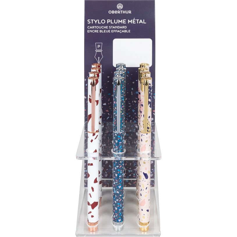 3664447123660-Stylo plume Terrazzo - 3 decors assortis - Oberthur--0