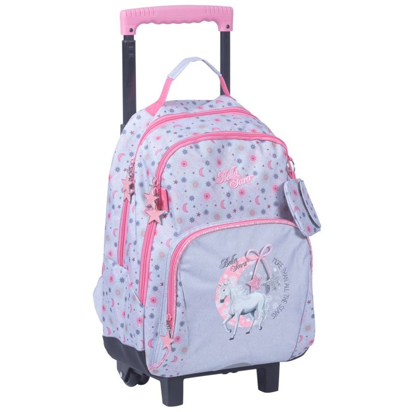 3661507522388-Sac à dos à roulettes Bella Sara Moon - 2 compartiments - gris et rose - Kid'Abord-P_405115119_1-0