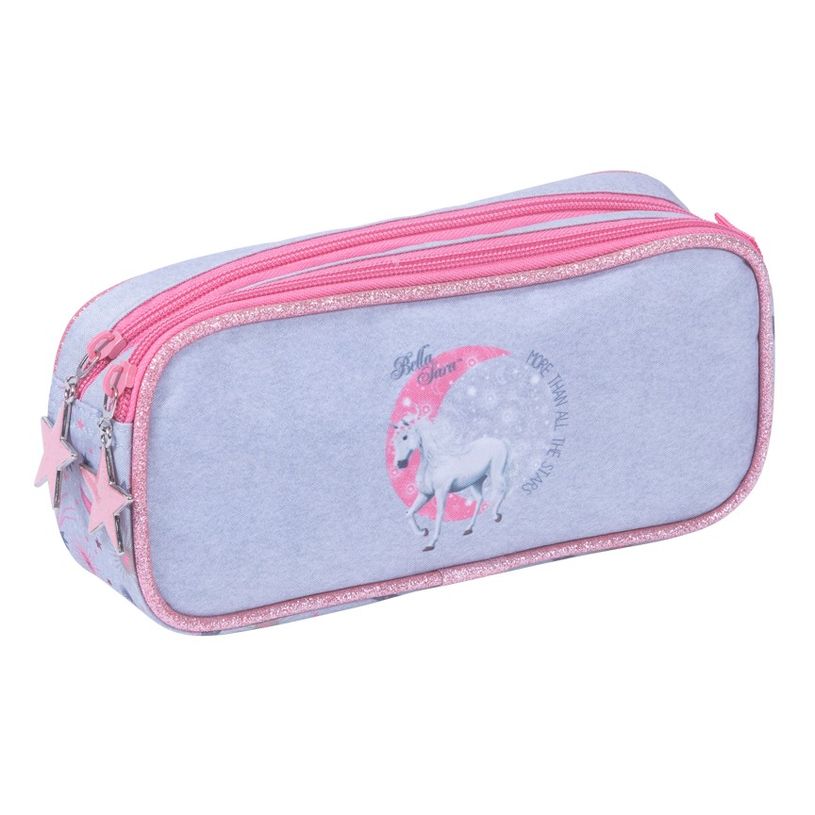 3661507527383-Trousse rectangulaire Bella Sara Moon - 2 compartiments - gris et rose - Kid'Abord-P_405115122_1-0