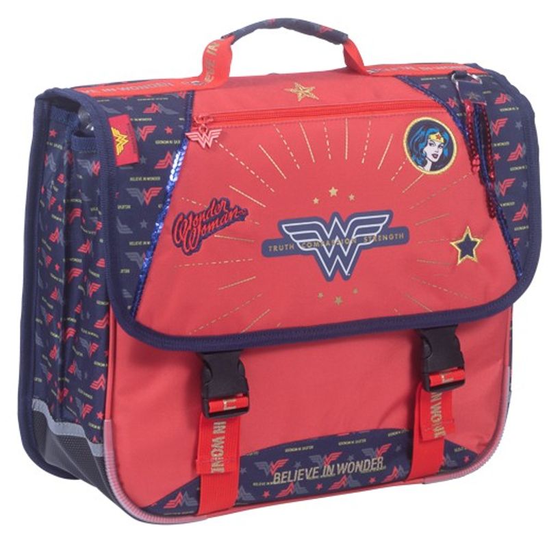 3661507523576-Cartable Wonderwoman 38 cm - 2 compartiments - rouge et bleu - Kid'Abord-P_405115136_1-0